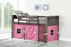 Twin Barn Door Low Loft Bed With PinkTent - Donco 0318A-TBS_750C-TP