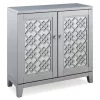 Favorite Finds Mirrored Diamond Filigree Hallstand/Entryway Table W/ Adjustable Shelf In Silver Leaf