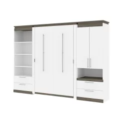 Orion 118W Full Murphy Bed And Multifunctional Storage With Drawers (119W) In White & Walnut Grey - Bestar 116864-000017