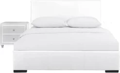 Hindes Upholstered Platform Bed, White, Full With 1 Nightstand - Camden Isle Furniture 86994