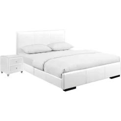 Hindes Upholstered Platform Bed, White, Full With 1 Nightstand - Camden Isle Furniture 86994 -Home Haven Deals 104 86994 2 1