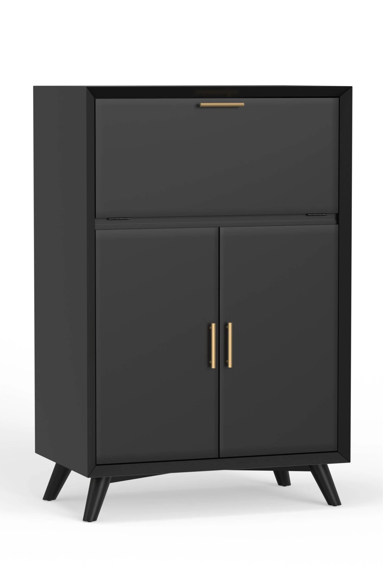 Flynn Large Bar Cabinet W/Drop Down Tray In Black - Alpine 966BLK-16 3 Flynn Large Bar Cabinet W/Drop Down Tray In Black - Alpine 966BLK-16 - Image 3