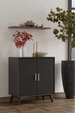 Flynn Small Bar Cabinet In Black - Alpine 966BLK-17