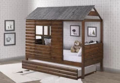 Log Cabin Low Loft W/ Twin Trundle Bed - Donco 2103-TRWRS_2104-RWRS