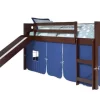 Circles Dark Cappuccino Low Twin Loft W/ Slide & Blue Tent - Donco 780A-TCP_750C-TB_785-CP