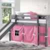 Louver Antique Grey Low Twin Loft W/ Pink Tent & Slide - Donco 790-AAG_750C-TP_785-AG