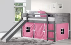 Louver Antique Grey Low Twin Loft W/ Pink Tent & Slide - Donco 790-AAG_750C-TP_785-AG