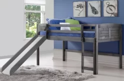Louver Antique Grey Low Twin Loft W/ Slide - Donco 790-AAG_785-AG