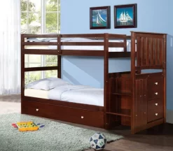Mission Twin Over Twin Stairway Bunk Bed W/ Trundle Bed - Donco 820-TTCP_503-CP