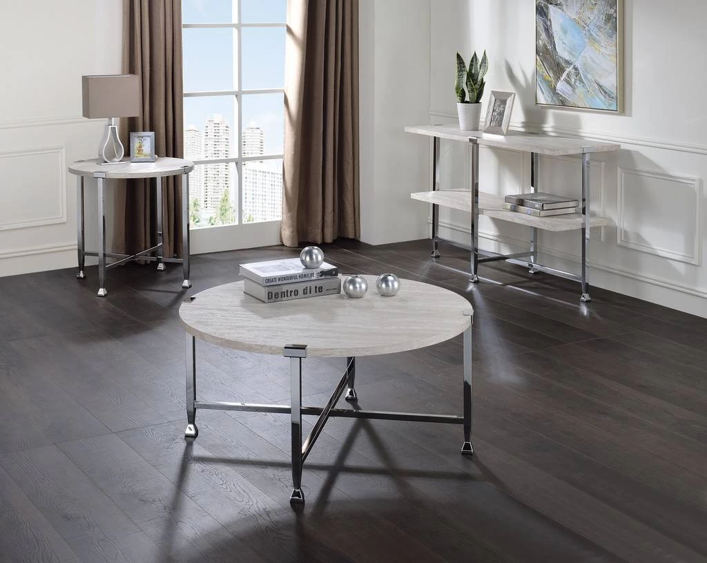 ACME Brecon Coffee Table, White Oak &Chrome - Acme 83210 5 ACME Brecon Coffee Table, White Oak &Chrome - Acme 83210 - Image 5