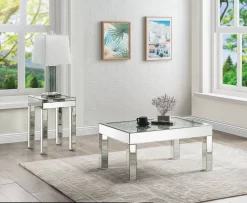 ACME Noralie Coffee Table , Mirrored & Faux Diamonds - Acme 84705