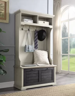 ACME Shermie Hall Tree, Antique White & Dark Gray - Acme 97698