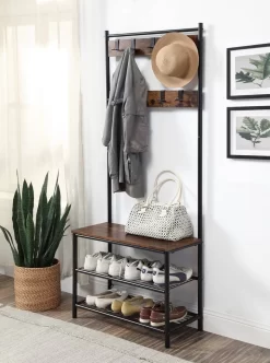 ACME Taurus Hall Tree, Rustic Oak & Black Finish - Acme 97914