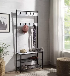 ACME Taurus Hall Tree, White Printed Faux Marble & Black Finish - Acme 97916 -Home Haven Deals 156 97916 1