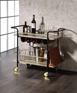 ACME Naude Serving Cart, Natural, Gold & Black Finish - Acme 98417 -Home Haven Deals 156 98417 1