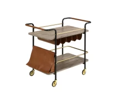 ACME Naude Serving Cart, Natural, Gold & Black Finish - Acme 98417