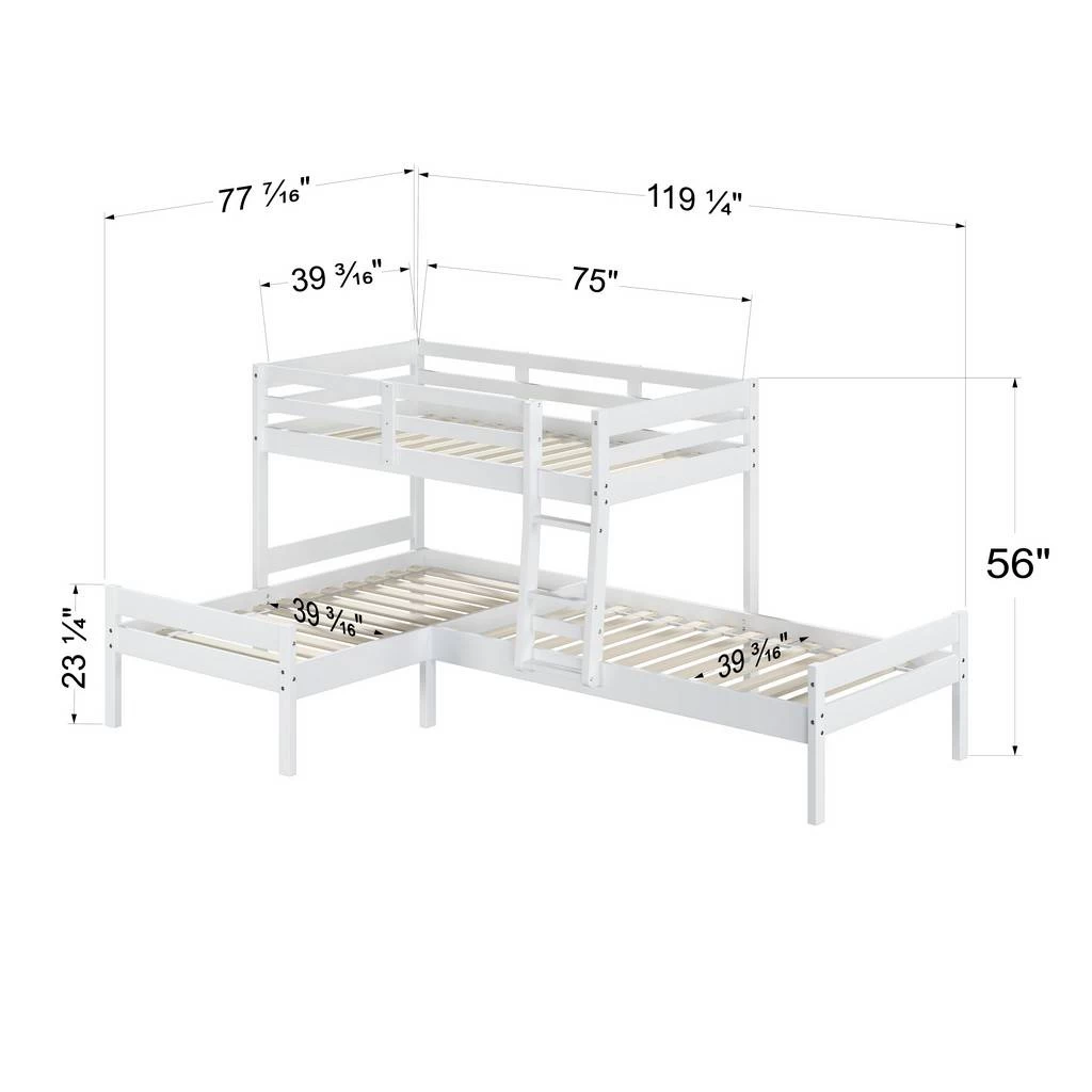 Manoela Triple Twin/Twin/Twin Bunk Bed In White Finish - Acme Furniture BD01374 2 Manoela Triple Twin/Twin/Twin Bunk Bed In White Finish - Acme Furniture BD01374 - Image 2