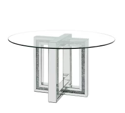 Noralie Dining Table In Mirrored & Faux Diamonds - Acme Furniture DN00715