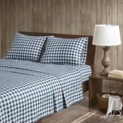 Woolrich 100% Cotton Flannel Printed Sheet Set In Blue Buffalo Check - Olliix WR20-3311