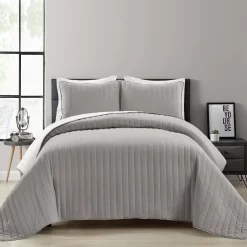 Soft Stripe All Season Quilt/Coverlet Light Gray/White 3Pc Set Full/ Queen - Lush Decor 16T005872