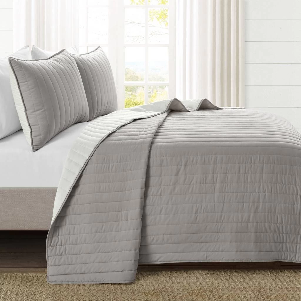 Soft Stripe All Season Quilt/Coverlet Light Gray/White 3Pc Set Full/ Queen - Lush Decor 16T005872 3 Soft Stripe All Season Quilt/Coverlet Light Gray/White 3Pc Set Full/ Queen - Lush Decor 16T005872 - Image 3