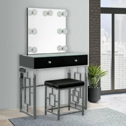 Picket House Furnishings Paulette Vanity Table W/ Power / Mirror / Stool & Light - Picket House Furnishings CVMG800VTPL