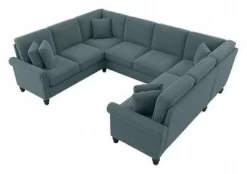 Bush Furniture Coventry 113W U Shaped Sectional Couch In Turkish Blue Herringbone - Bush Furniture CVY112BTBH-03K