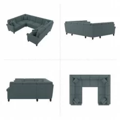 Bush Furniture Coventry 113W U Shaped Sectional Couch In Turkish Blue Herringbone - Bush Furniture CVY112BTBH-03K -Home Haven Deals 18 cvy112btbh 03k 4