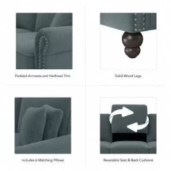 Bush Furniture Coventry 113W U Shaped Sectional Couch In Turkish Blue Herringbone - Bush Furniture CVY112BTBH-03K -Home Haven Deals 18 cvy112btbh 03k 5