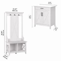 Bush Furniture Key West Entryway Storage Set With Hall Tree, Shoe Bench And Armoire Cabinet In Pure White Oak - KWS055WT -Home Haven Deals 18 kws055wt 06