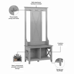 Bush Furniture Key West Hall Tree With Shoe Storage Bench In Cape Cod Gray - KWS166CG-03 -Home Haven Deals 18 kws166cg 03 03