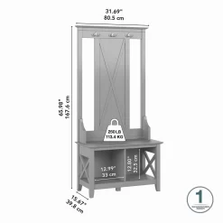 Bush Furniture Key West Hall Tree With Shoe Storage Bench In Cape Cod Gray - KWS166CG-03 -Home Haven Deals 18 kws166cg 03 06