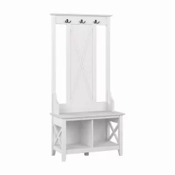 Bush Furniture Key West Hall Tree With Shoe Storage Bench In Pure White Oak - KWS166WT-03