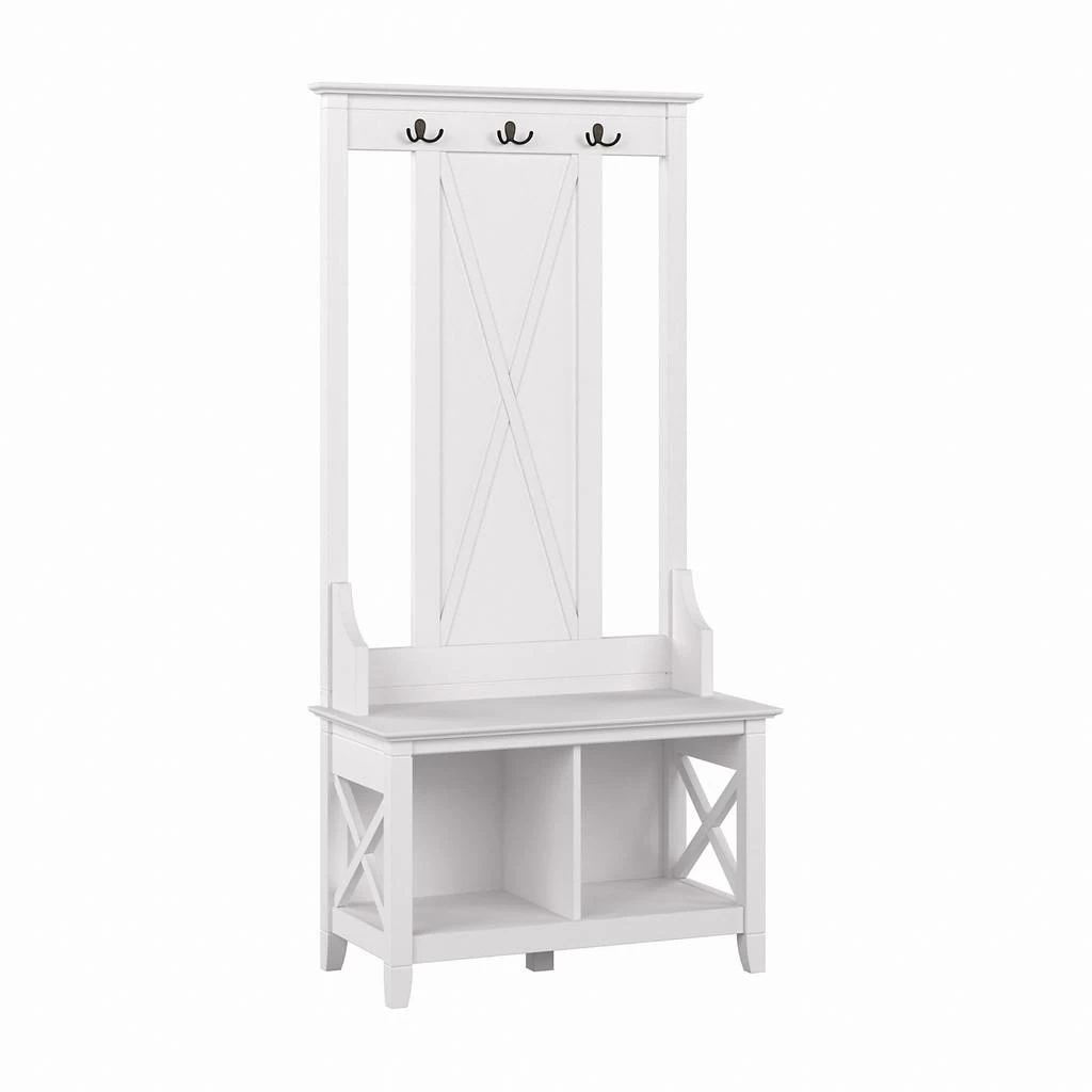 Bush Furniture Key West Hall Tree With Shoe Storage Bench In Pure White Oak - KWS166WT-03 1 Bush Furniture Key West Hall Tree With Shoe Storage Bench In Pure White Oak - KWS166WT-03