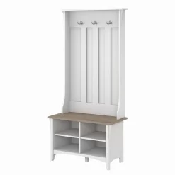 Bush Furniture Salinas Hall Tree With Shoe Storage Bench In Pure White And Shiplap Gray - Bush Furniture SAS532G2W-03