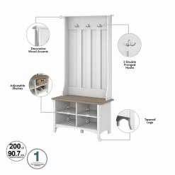 Bush Furniture Salinas Hall Tree With Shoe Storage Bench In Pure White And Shiplap Gray - Bush Furniture SAS532G2W-03 -Home Haven Deals 18 sas532g2w 03 3