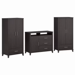 Bush Furniture Somerset Large Armoire Cabinets With Dresser TV Stand In Storm Gray - Bush Furniture SET038SG