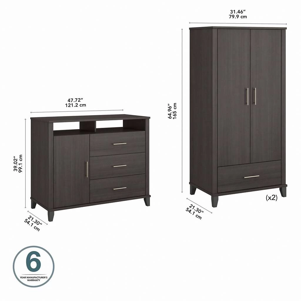 Bush Furniture Somerset Large Armoire Cabinets With Dresser TV Stand In Storm Gray - Bush Furniture SET038SG 8 Bush Furniture Somerset Large Armoire Cabinets With Dresser TV Stand In Storm Gray - Bush Furniture SET038SG - Image 8