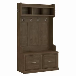 Kathy Ireland® Home By Bush Furniture Woodland 40W Hall Tree And Shoe Storage Bench With Doors In Ash Brown - Bush Furniture WDL001ABR
