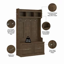 Kathy Ireland® Home By Bush Furniture Woodland 40W Hall Tree And Shoe Storage Bench With Doors In Ash Brown - Bush Furniture WDL001ABR -Home Haven Deals 18 wdl001abr 3