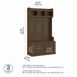 Kathy Ireland® Home By Bush Furniture Woodland 40W Hall Tree And Shoe Storage Bench With Doors In Ash Brown - Bush Furniture WDL001ABR -Home Haven Deals 18 wdl001abr 6
