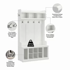 Kathy Ireland® Home By Bush Furniture Woodland 40W Hall Tree And Shoe Storage Bench With Shelves In White Ash - Bush Furniture WDL002WAS -Home Haven Deals 18 wdl002was 3