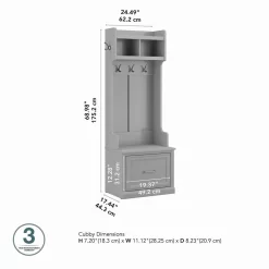 Kathy Ireland® Home By Bush Furniture Woodland 24W Hall Tree And Small Shoe Bench With Drawer In Cape Cod Gray - Bush Furniture WDL007CG -Home Haven Deals 18 wdl007cg 6