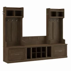 Kathy Ireland® Home By Bush Furniture Woodland Entryway Storage Set With Hall Trees And Shoe Bench With Drawers In Ash Brown - Bush Furniture WDL012ABR