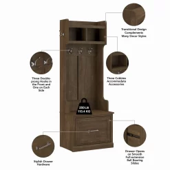 Kathy Ireland® Home By Bush Furniture Woodland Entryway Storage Set With Hall Trees And Shoe Bench With Drawers In Ash Brown - Bush Furniture WDL012ABR -Home Haven Deals 18 wdl012abr 3