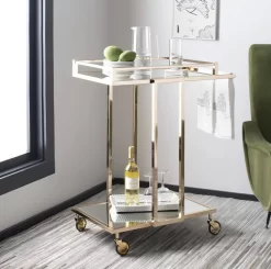 Capri 2 Tier Rectangle Bar Cart In Gold/Mirror - Safavieh BCT8003A