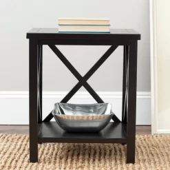 Candence Cross Back End Table In Black - Safavieh AMH6523B