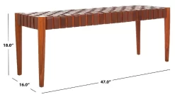 Amalia Leather Weave Bench In Cognac/Honey - Safavieh BCH1001A -Home Haven Deals 187 bch1001a dim