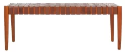 Amalia Leather Weave Bench In Cognac/Honey - Safavieh BCH1001A -Home Haven Deals 187 bch1001a front