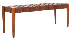 Amalia Leather Weave Bench In Cognac/Honey - Safavieh BCH1001A -Home Haven Deals 187 bch1001a side